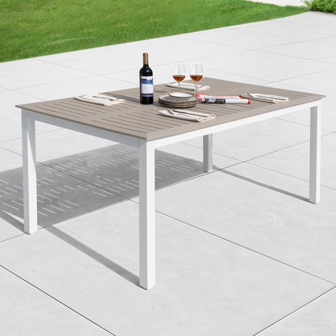 Nuu Garden Outdoor Patio Table with Umbrella Hole, Outdoor 63?¡¥?¡¥ x 37?¡¥?¡¥ Rectangle Dining Table for 6 Weather-Resistant Table for Garden, Deck, Backyard, Poolside, Light Brown