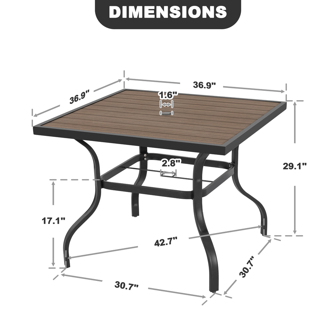 Outdoor Square Powder-Coated Metal Dining Table with Umbrella Hole