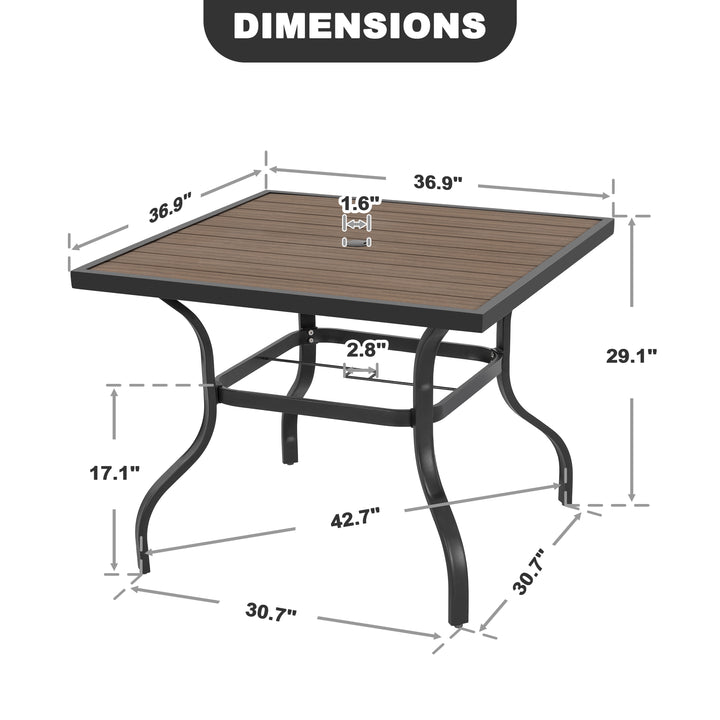 Outdoor Square Powder-Coated Metal Dining Table with Umbrella Hole