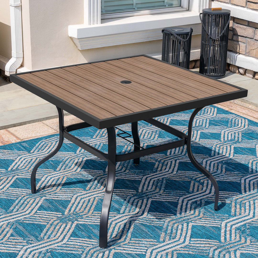 Outdoor Square Powder-Coated Metal Dining Table with Umbrella Hole
