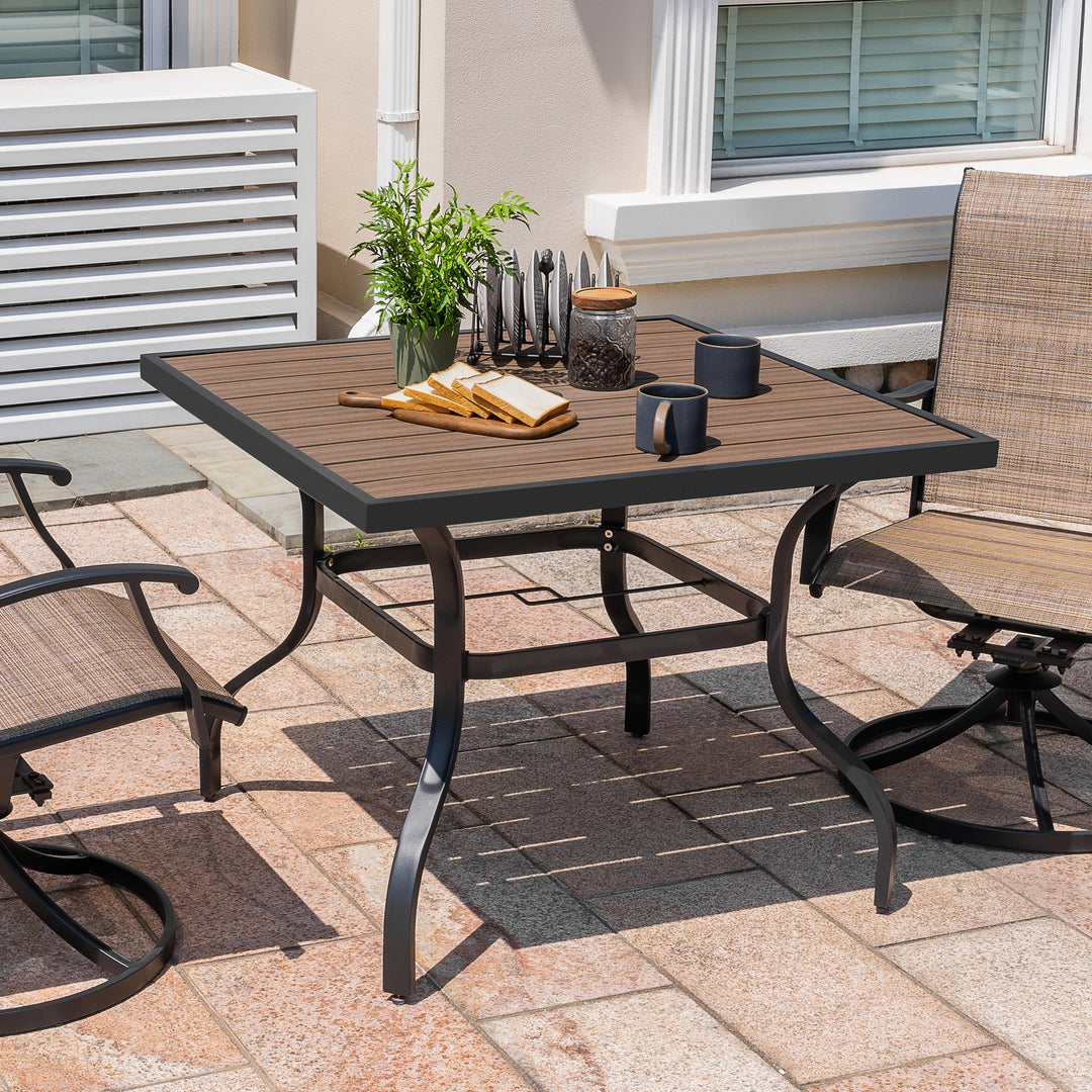 Outdoor Square Powder-Coated Metal Dining Table with Umbrella Hole