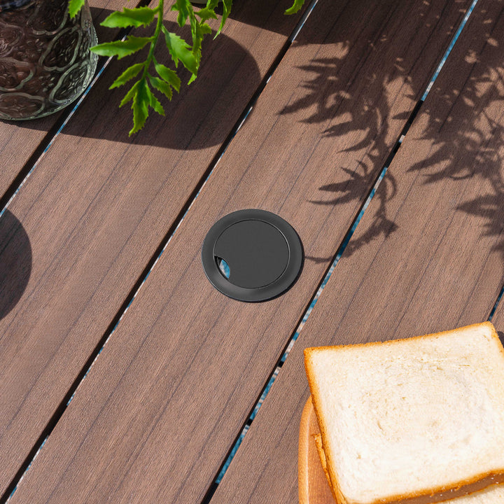 Outdoor Square Powder-Coated Metal Dining Table with Umbrella Hole