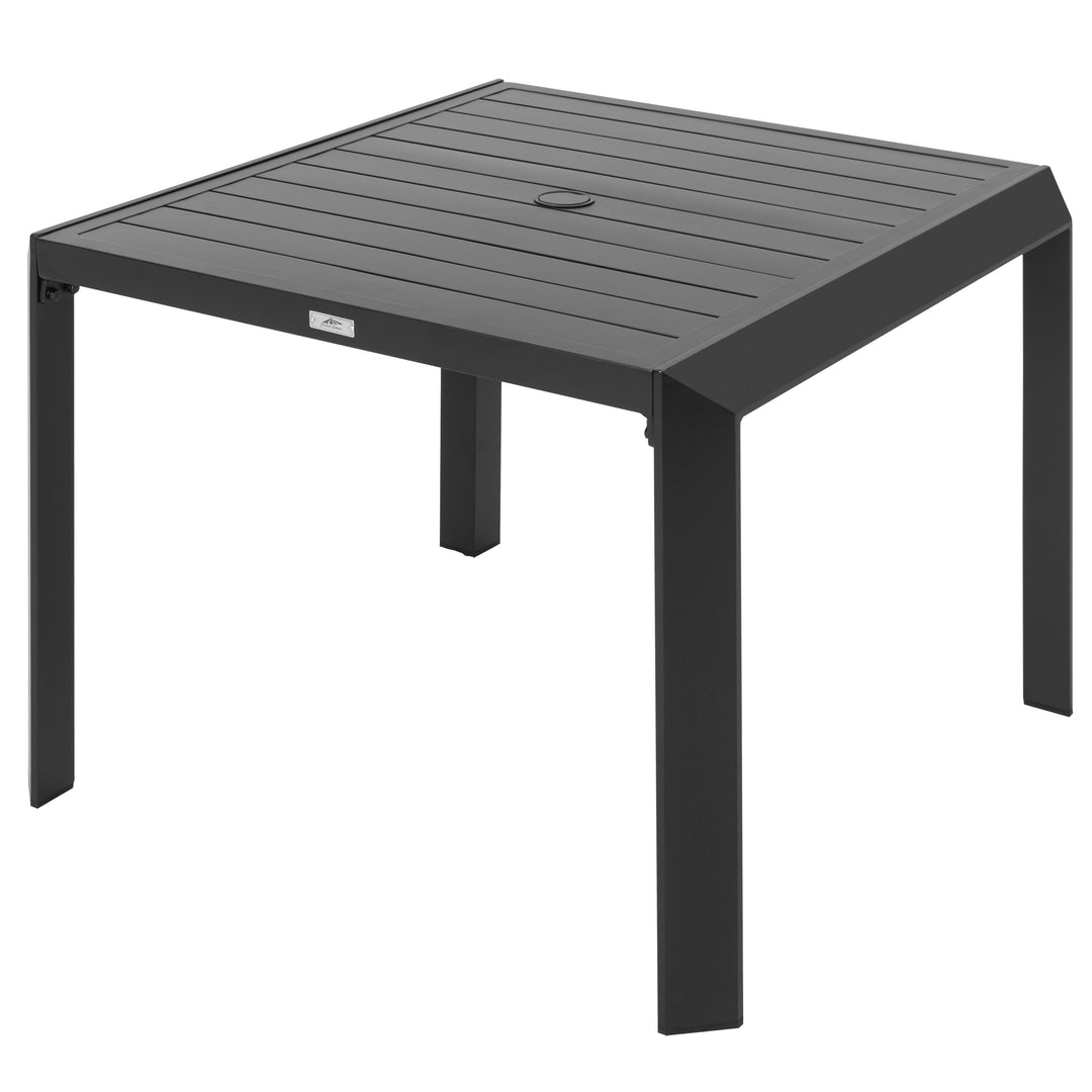 Outdoor Square Aluminum Dining Table with Umbrella Hole, Black