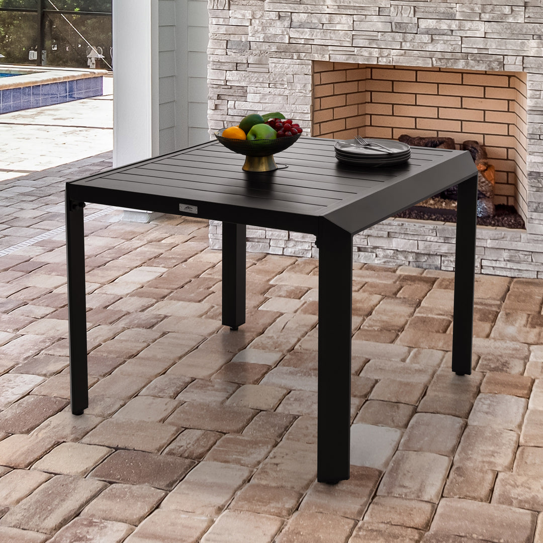 Outdoor Square Aluminum Dining Table with Umbrella Hole, Black