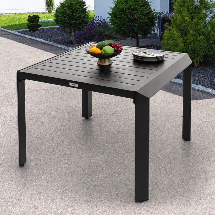 Outdoor Square Aluminum Dining Table with Umbrella Hole, Black