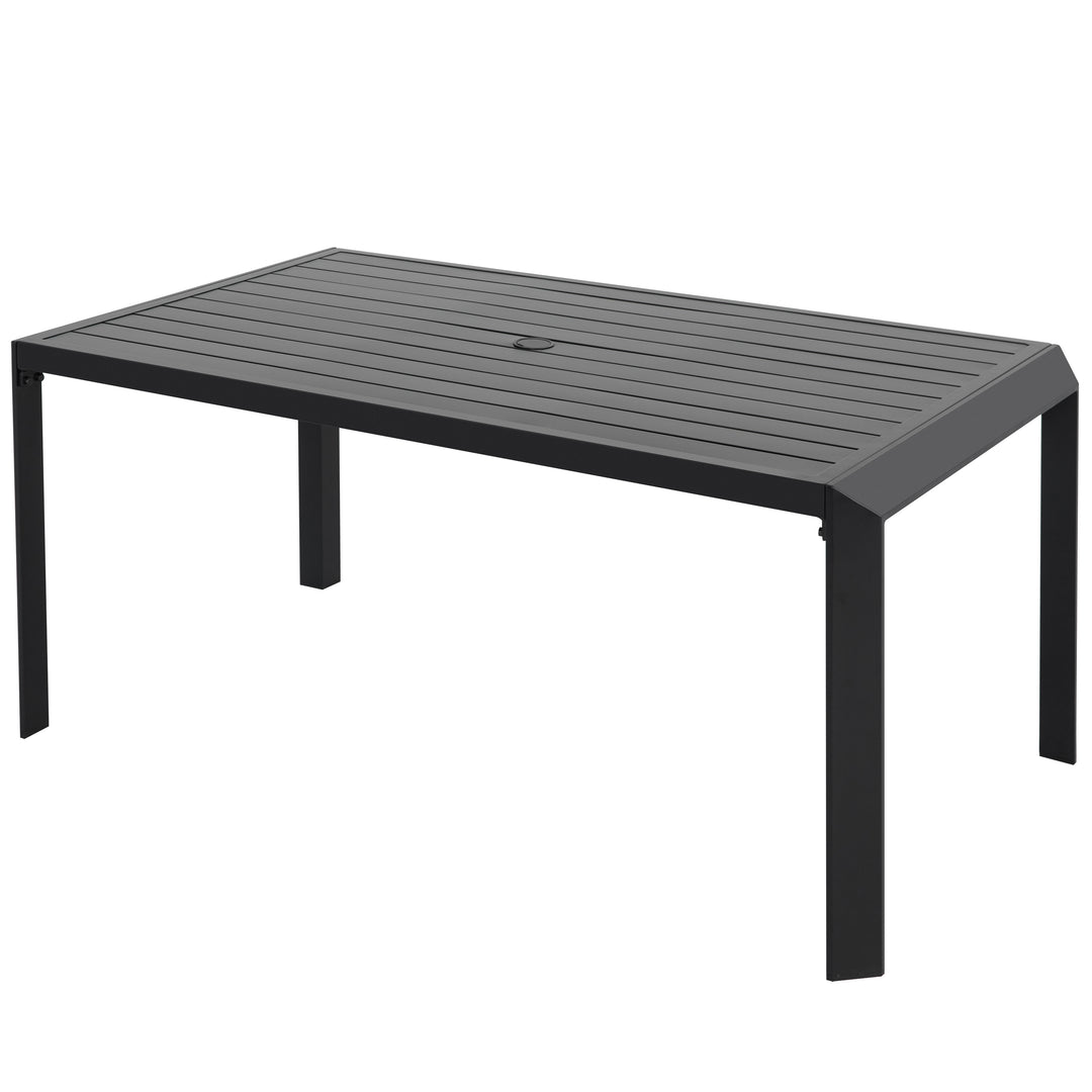 Outdoor Aluminum Dining Table with 2.4" Umbrella Hole, Black