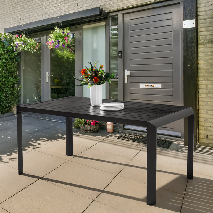 Outdoor Aluminum Dining Table with 2.4" Umbrella Hole, Black