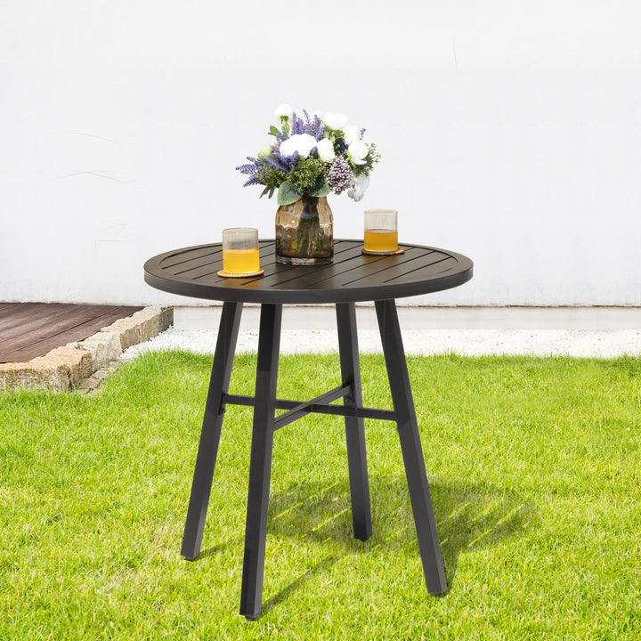 Outdoor 29 Inch Round Bistro Table with Powder-coated Iron Frame