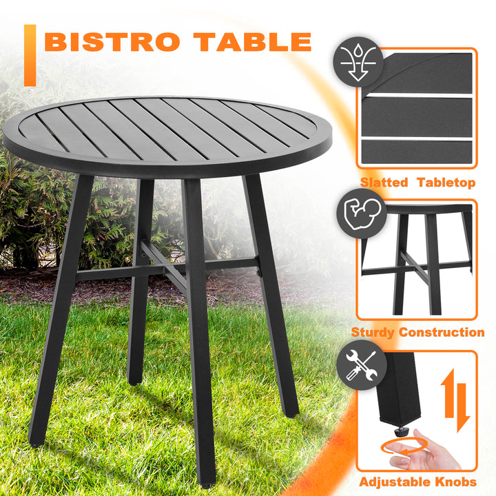 Outdoor 29 Inch Round Bistro Table with Powder-coated Iron Frame