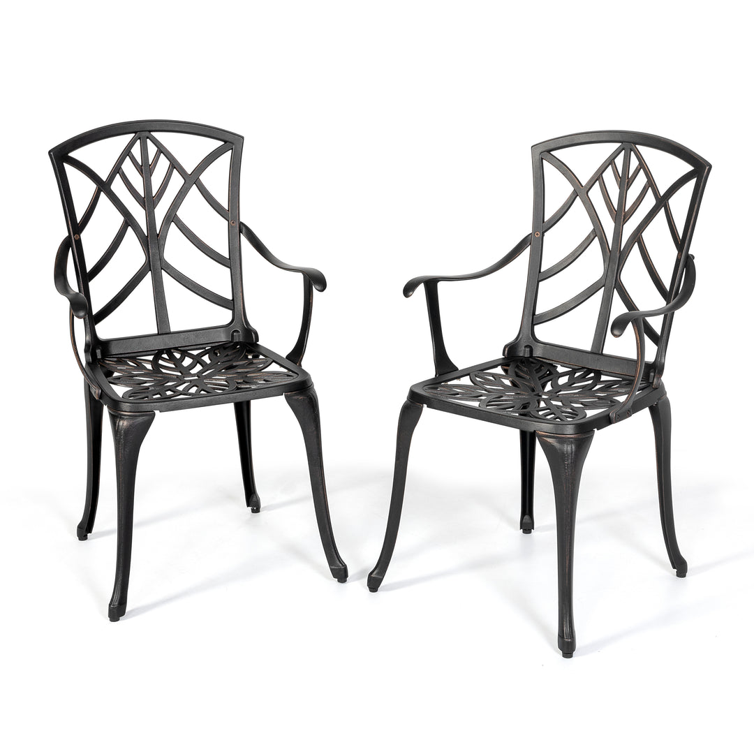 Outdoor 3-Piece Patio Bistro Set, 2 Bistro Chairs and 31 Inch Round Bistro Table with 2.28'' Umbrella Hole, Cast Aluminum Frame, for Outdoor and Indoor Space, Patio, Deck, Garden, Backyard, Balcony, Black with Gold-painted Edge