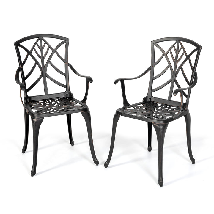 Outdoor 3-Piece Patio Bistro Set, 2 Bistro Chairs and 31 Inch Round Bistro Table with 2.28'' Umbrella Hole, Cast Aluminum Frame, for Outdoor and Indoor Space, Patio, Deck, Garden, Backyard, Balcony, Black with Gold-painted Edge