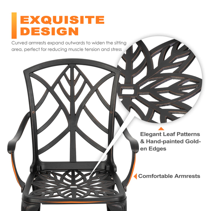 Outdoor 3-Piece Patio Bistro Set, 2 Bistro Chairs and 31 Inch Round Bistro Table with 2.28'' Umbrella Hole, Cast Aluminum Frame, for Outdoor and Indoor Space, Patio, Deck, Garden, Backyard, Balcony, Black with Gold-painted Edge
