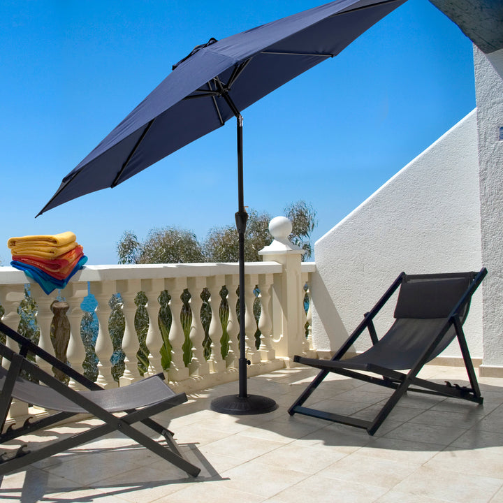 Outdoor 10' Round Blue Patio Vented Umbrella with Base, Crank, Push Button Tilt