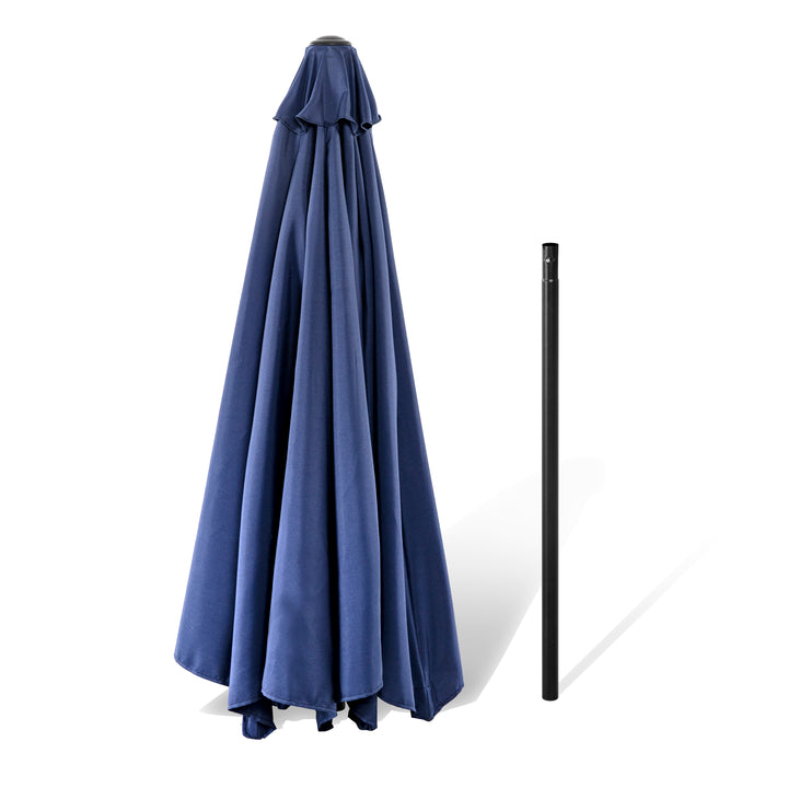 Outdoor 10' Round Patio Sunshade Umbrella, Outdoor Vented Table Umbrella, with Easy-to-use Crank, Push Button Tilt, 8 Sturdy Iron Ribs, Aluminum Pole, Sunscreen and Rainproof Fabric, for Garden, Backyard, Terrace, Poolside, Blue