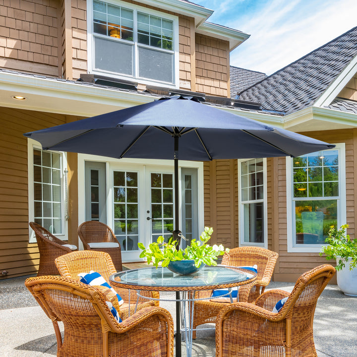 Outdoor 10' Round Patio Sunshade Umbrella, Outdoor Vented Table Umbrella, with Easy-to-use Crank, Push Button Tilt, 8 Sturdy Iron Ribs, Aluminum Pole, Sunscreen and Rainproof Fabric, for Garden, Backyard, Terrace, Poolside, Blue
