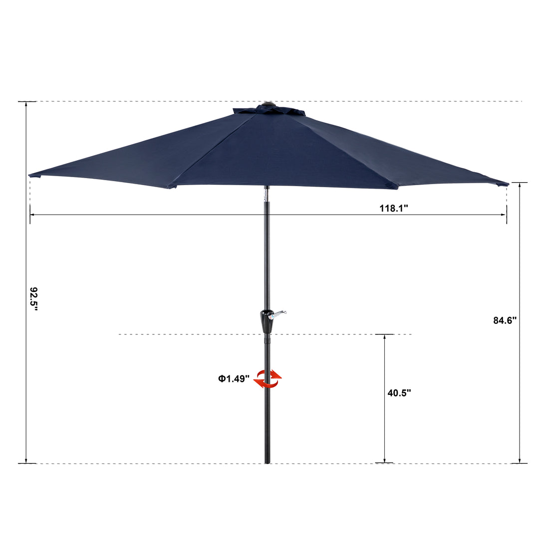 Outdoor 10' Round Patio Sunshade Umbrella, Outdoor Vented Table Umbrella, with Easy-to-use Crank, Push Button Tilt, 8 Sturdy Iron Ribs, Aluminum Pole, Sunscreen and Rainproof Fabric, for Garden, Backyard, Terrace, Poolside, Blue