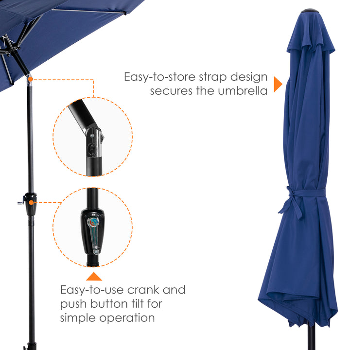 Outdoor 10' Round Blue Patio Vented Umbrella with Base, Crank, Push Button Tilt