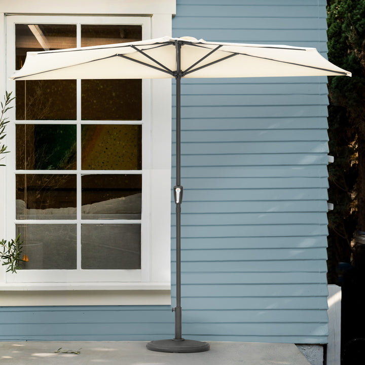 9 FT Patio Umbrella Half Round Umbrella with Crank Lifting System, UV and Water Resistant Polyester Fabric, Outdoor Umbrella, Yard Umbrella, Market Umbrella with 5 Sturdy Ribs, Beige
