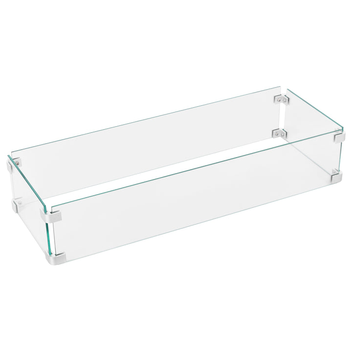 Fire Pit Wind Guard for Rectangular Fire Pit Table 29 X 10 X 6 Inches Sturdy and Durable Flame Protective Transparent Tempered Glass Guard with Aluminum Alloy Corner Bracket