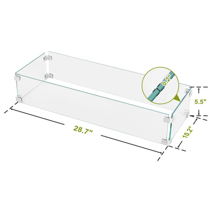 Fire Pit Wind Guard for Rectangular Fire Pit Table 29 X 10 X 6 Inches Sturdy and Durable Flame Protective Transparent Tempered Glass Guard with Aluminum Alloy Corner Bracket