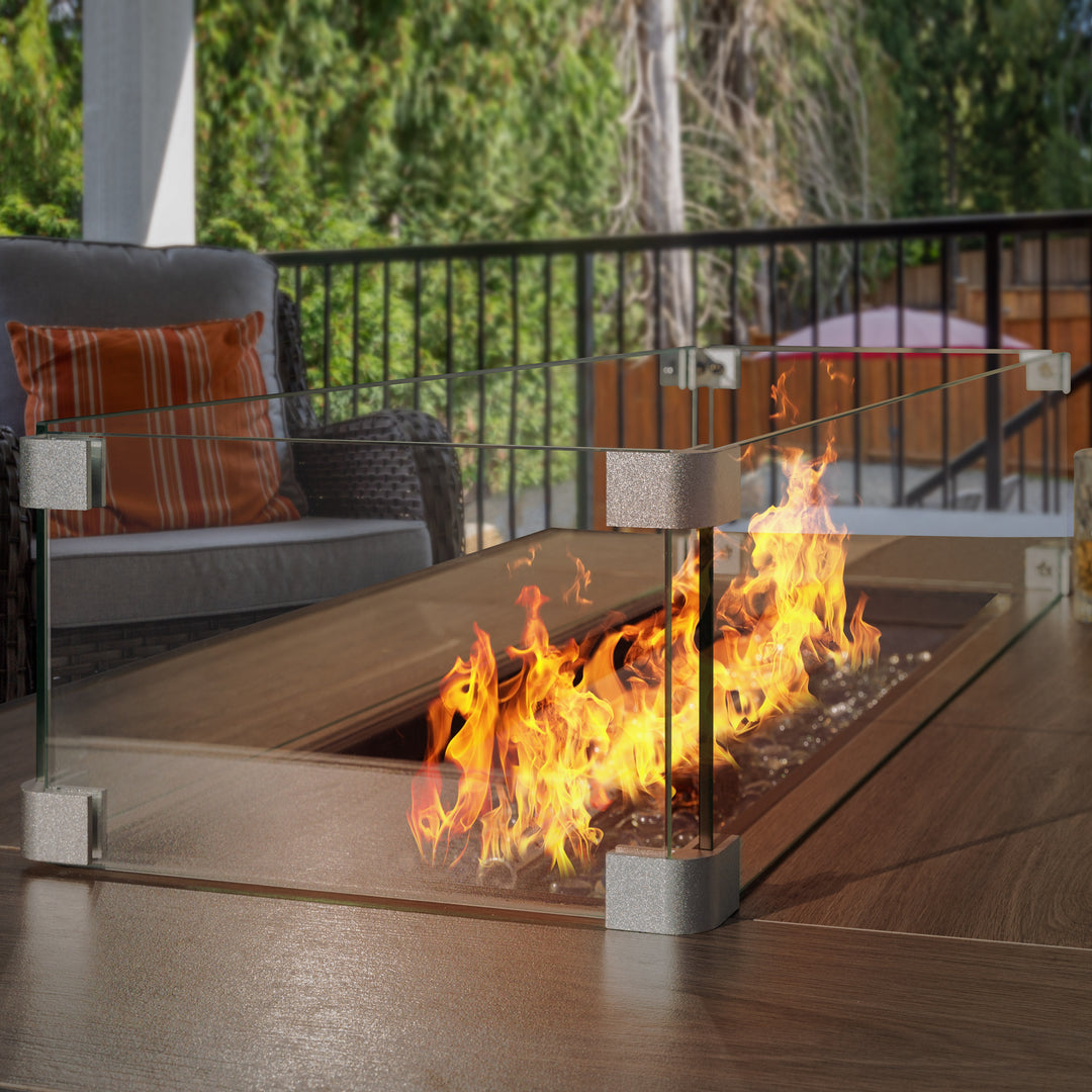 Fire Pit Wind Guard for Rectangular Fire Pit Table 29 X 10 X 6 Inches Sturdy and Durable Flame Protective Transparent Tempered Glass Guard with Aluminum Alloy Corner Bracket