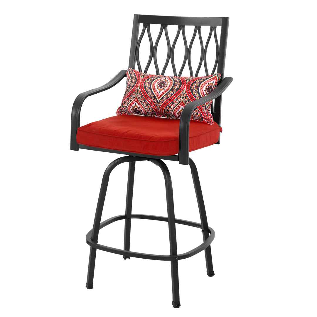 Outdoor 5PCS Metal Swivel Bar Set with Umbrella Hole and Padded Cushions