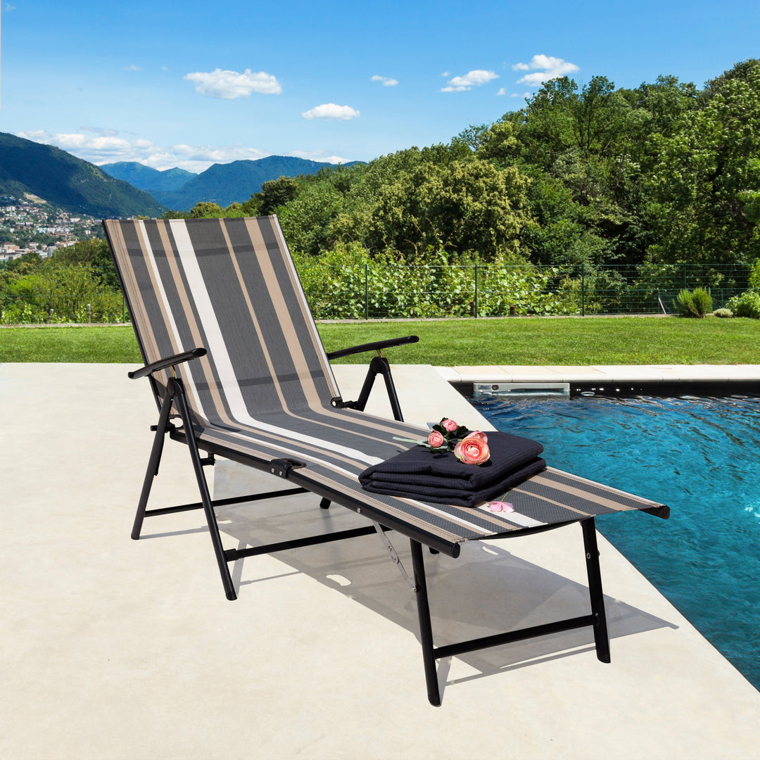 Outdoor Chaise Lounge Chair with 7 Position Adjustable Back, Steel Frame Folding Pool Chairs with Textilene