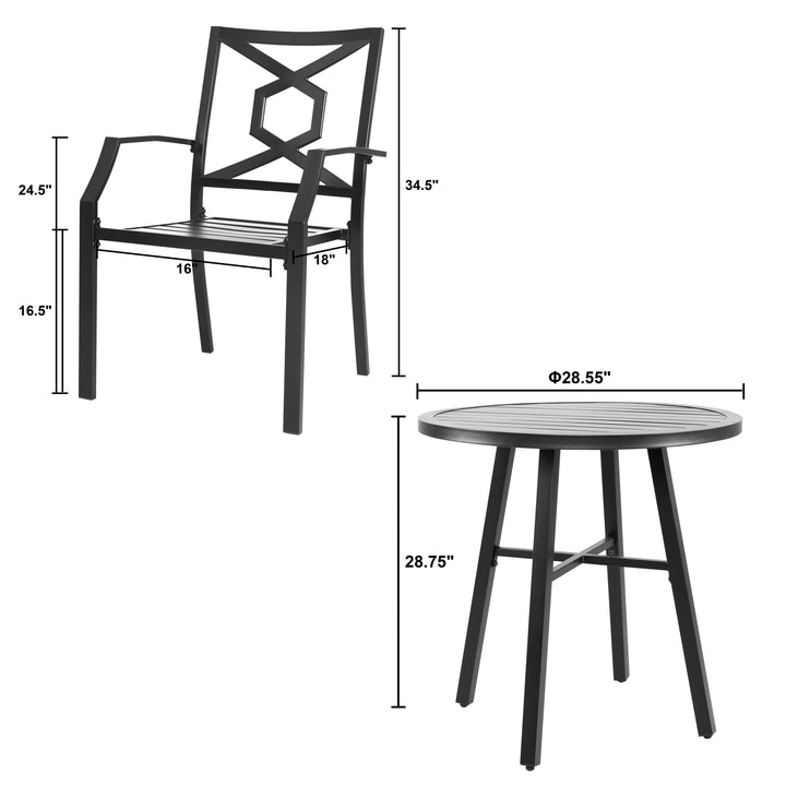 3 Pieces Patio Bistro Set, Iron Outdoor Bistro Set with 2 Patio Dining Chairs and 1 Round Slatted Patio Table, Outdoor Furniture Set for Porch, Backyard