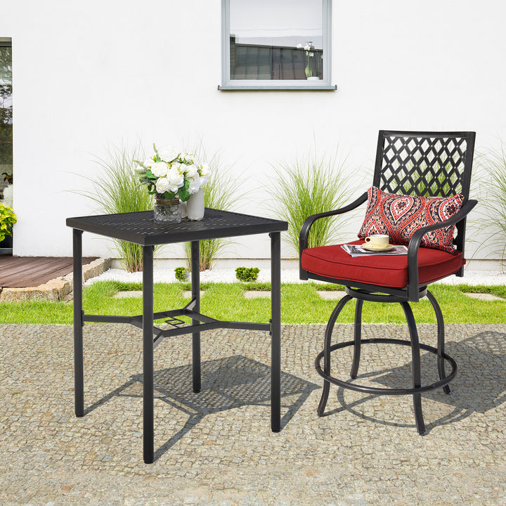 3 Pieces Patio Bistro Set with Swivel Chairs, Cushions, Pillows, Bistro Table with Umbrella Hole