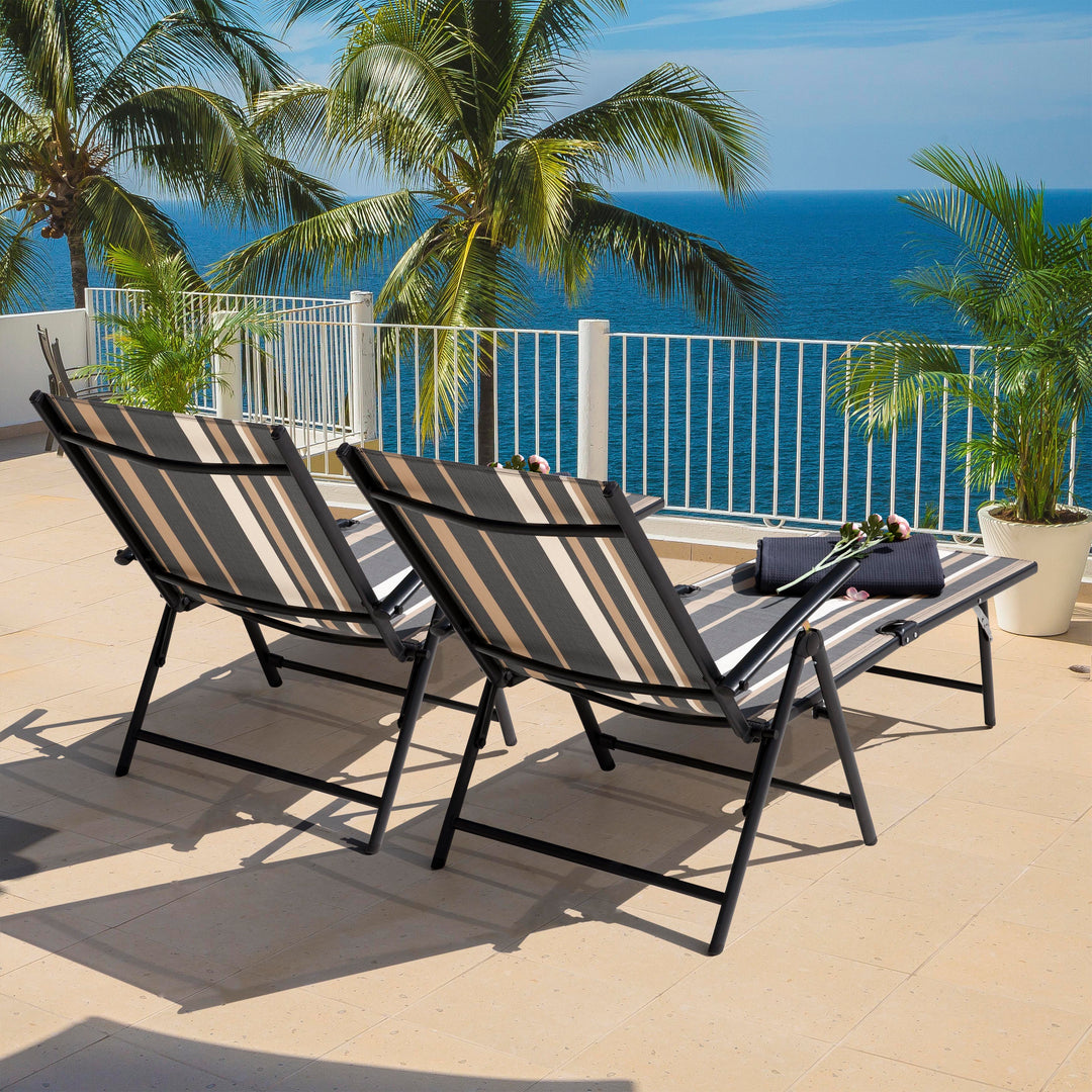 Outdoor Chaise Lounge Chair with 7 Position Adjustable Back, Steel Frame Folding Pool Chairs with Textilene