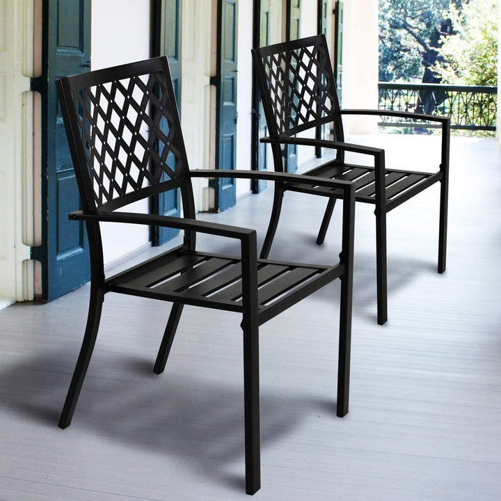 2 Piece Stackable Dining Chairs Set, All-Weather Patio Chairs Metal Chairs for Lawn, Porch and Backyard, Black¡