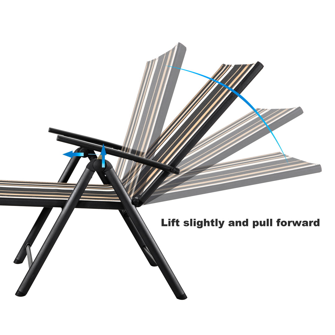 Outdoor Chaise Lounge Chair with 7 Position Adjustable Back, Steel Frame Folding Pool Chairs with Textilene