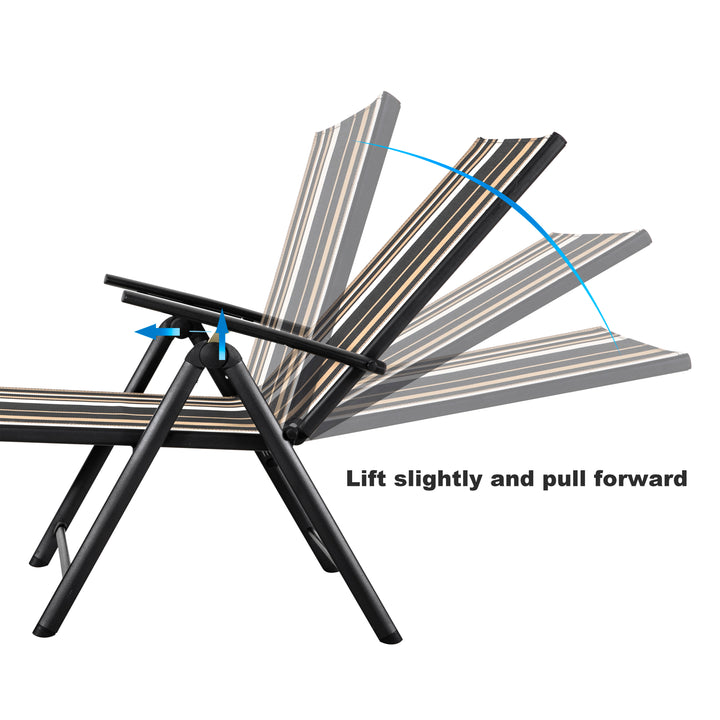 Outdoor Chaise Lounge Chair with 7 Position Adjustable Back, Steel Frame Folding Pool Chairs with Textilene