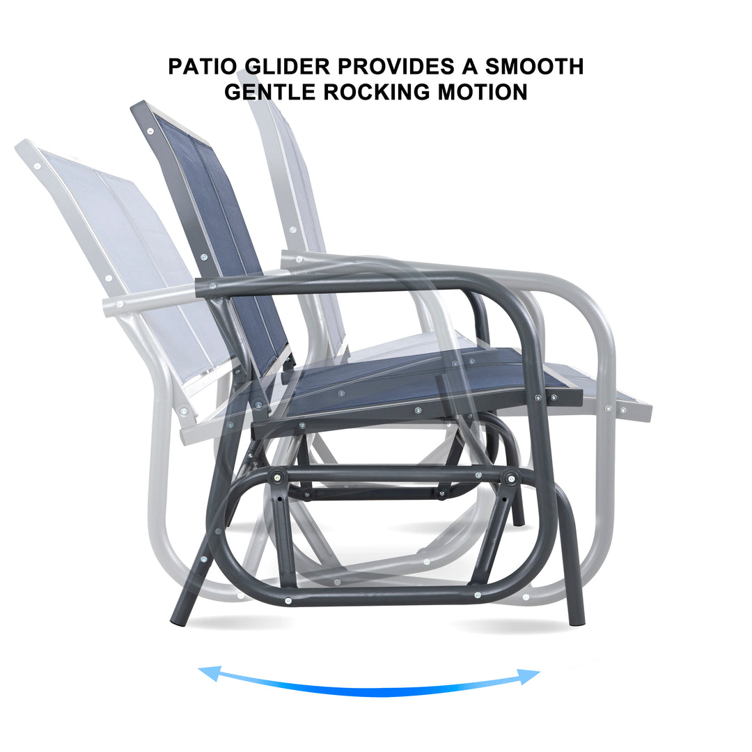 Steel Seats Outdoor Glider Swing Loveseat Chair, Garden Rocking Seating, Patio Bench for 2