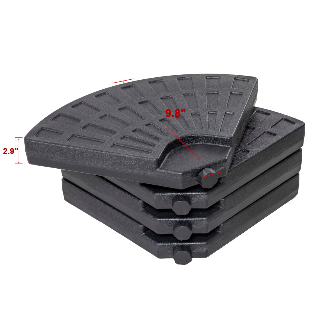 Outdoor 4-Piece 52L Fan-shaped Patio Umbrella Base, HDPE Plastic, Black
