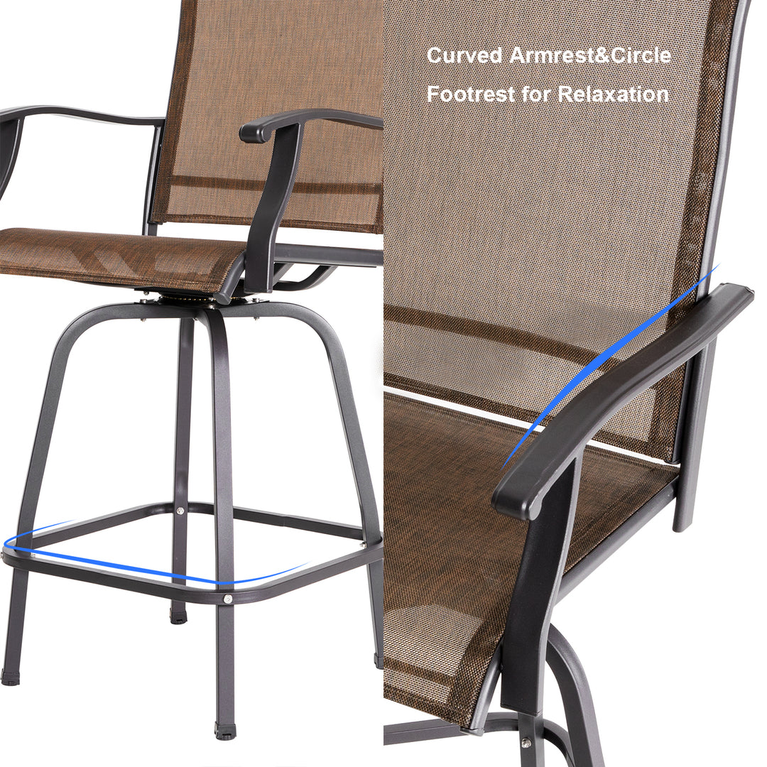 Outdoor Patio Swivel Bar Stools, All-Weather Textilene, Brown