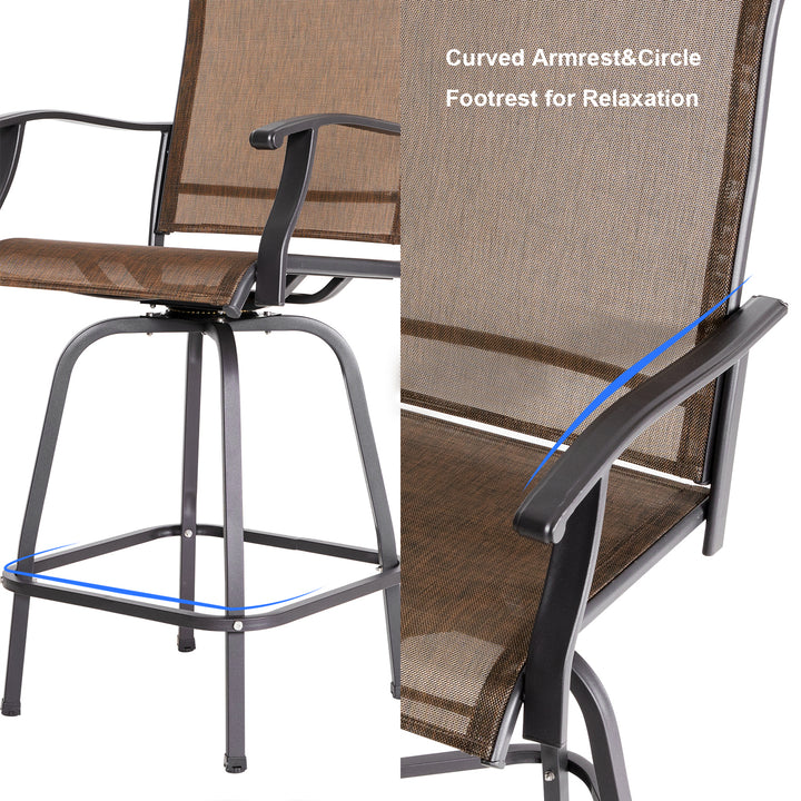 Outdoor Patio Swivel Bar Stools, All-Weather Textilene, Brown