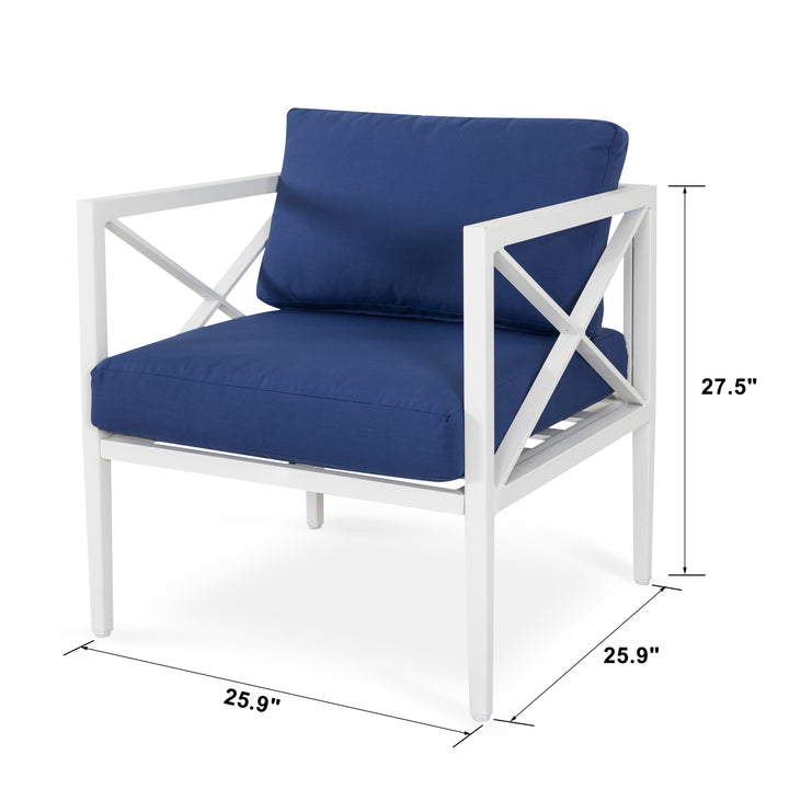 4 Pieces Outdoor Conversation Set Aluminum Sofa Set with Blue Removeble Cushion