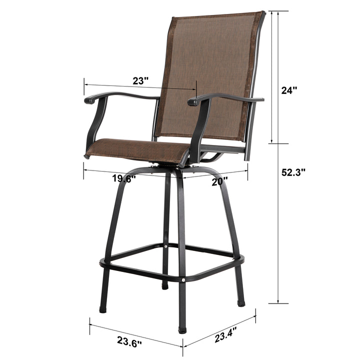 Outdoor Patio Swivel Bar Stools, All-Weather Textilene, Brown