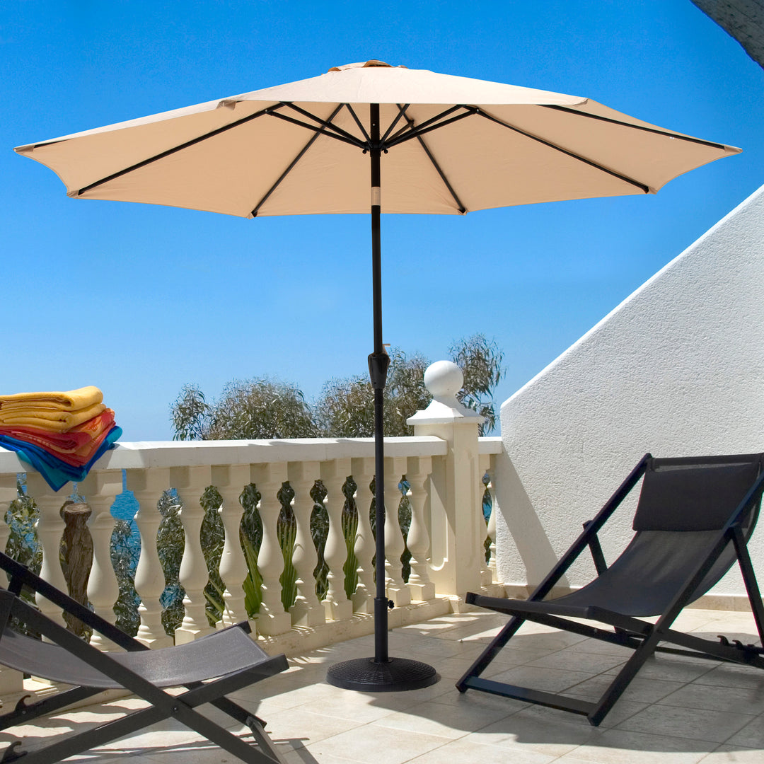 Outdoor 7.5' Round Patio Sunshade Umbrella, Outdoor Vented Table Umbrella, with Easy-to-use Crank, Push Button Tilt, 8 Sturdy Iron Ribs, Aluminum Pole, Sunscreen and Rainproof Fabric, for Garden, Backyard, Terrace, Poolside, Beige