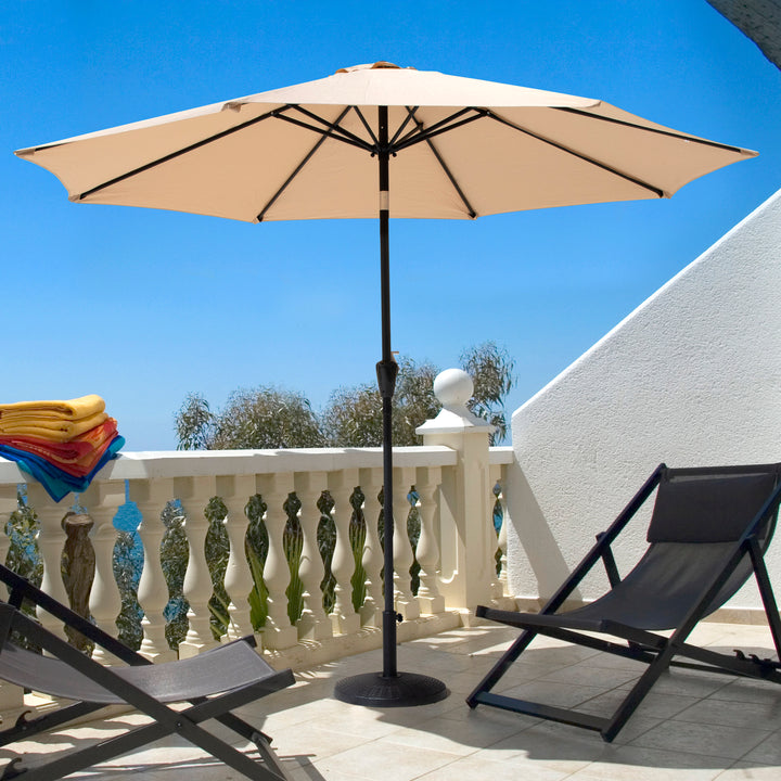 Outdoor 7.5' Round Patio Sunshade Umbrella, Outdoor Vented Table Umbrella, with Easy-to-use Crank, Push Button Tilt, 8 Sturdy Iron Ribs, Aluminum Pole, Sunscreen and Rainproof Fabric, for Garden, Backyard, Terrace, Poolside, Beige