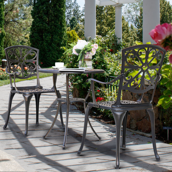 Outdoor 3-Piece Cast Aluminum Patio Set with 1.77" Umbrella Hole