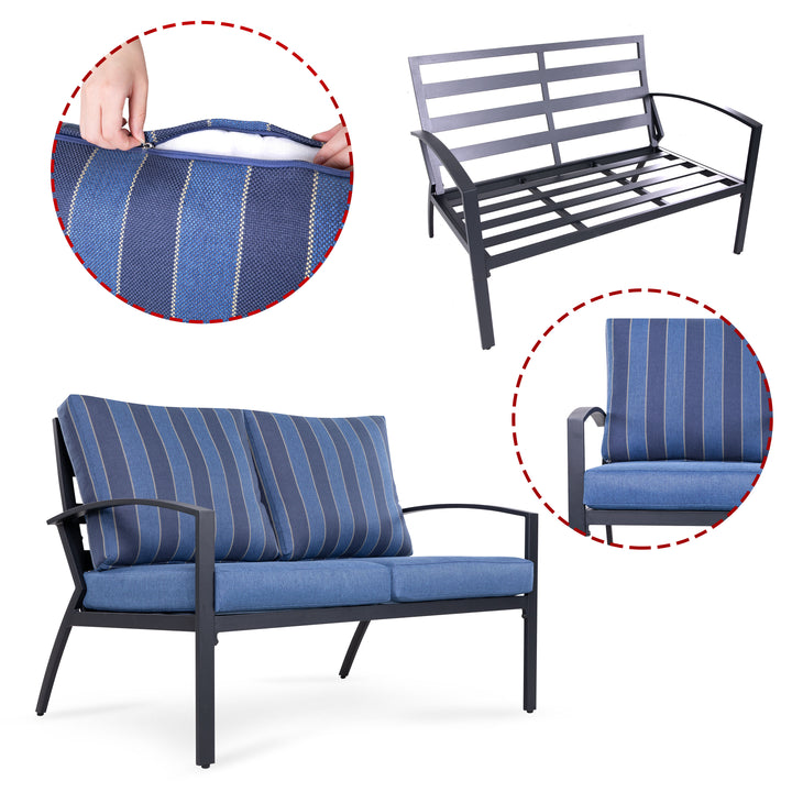 4 Piece Aluminum Patio Conversation Furniture Set, All Weather Outdoor Sectional Sofa Set with Table for Garden, Poolside
