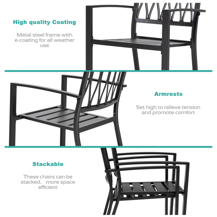 3 Pieces Patio Bistro Set, Iron Outdoor Bistro Set with 2 Patio Dining Chairs and 1 Round Slatted Patio Table, Outdoor Furniture Set for Porch, Backyard