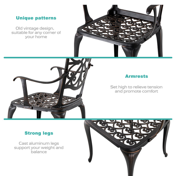 Outdoor 3-Piece Cast Aluminum Patio Set with 1.77" Umbrella Hole