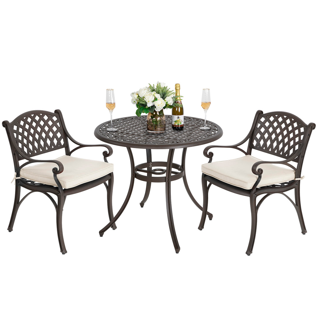 3 Pieces Outdoor Bistro Set Cast Aluminum Patio Dining Set Outdoor Furniture Table with Umbrella Hole for Yard, Balcony