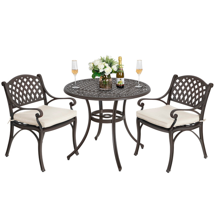 3 Pieces Outdoor Bistro Set Cast Aluminum Patio Dining Set Outdoor Furniture Table with Umbrella Hole for Yard, Balcony