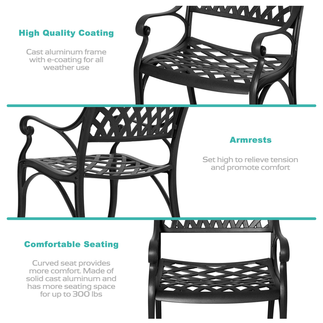 3 Pieces Outdoor Bistro Set with Red Cushions, Cast Aluminum All-Weather Patio Dining Set, Outdoor Furniture Table with Umbrella Hole for Garden, Balcony, Porch