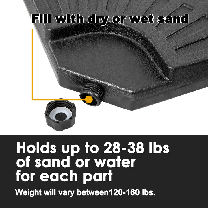 Outdoor 4-Piece 52L Fan-shaped Patio Umbrella Base, HDPE Plastic, Black