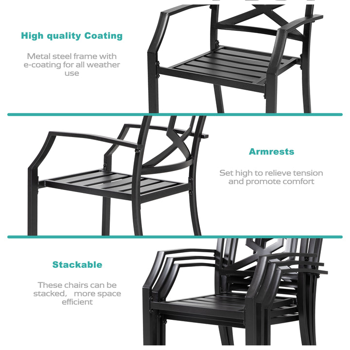 Outdoor Patio Chair Set, Weather-Resistant Iron Frame, Powder-coated Finish for Indoor and Outdoor Space, Patio, Deck, Garden, Backyard, Balcony, Black